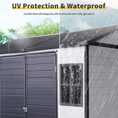 6' x 8' FT Alora Heavy-Duty Outdoor Resin Storage Shed With Lockable Doors And Built-In Floor
