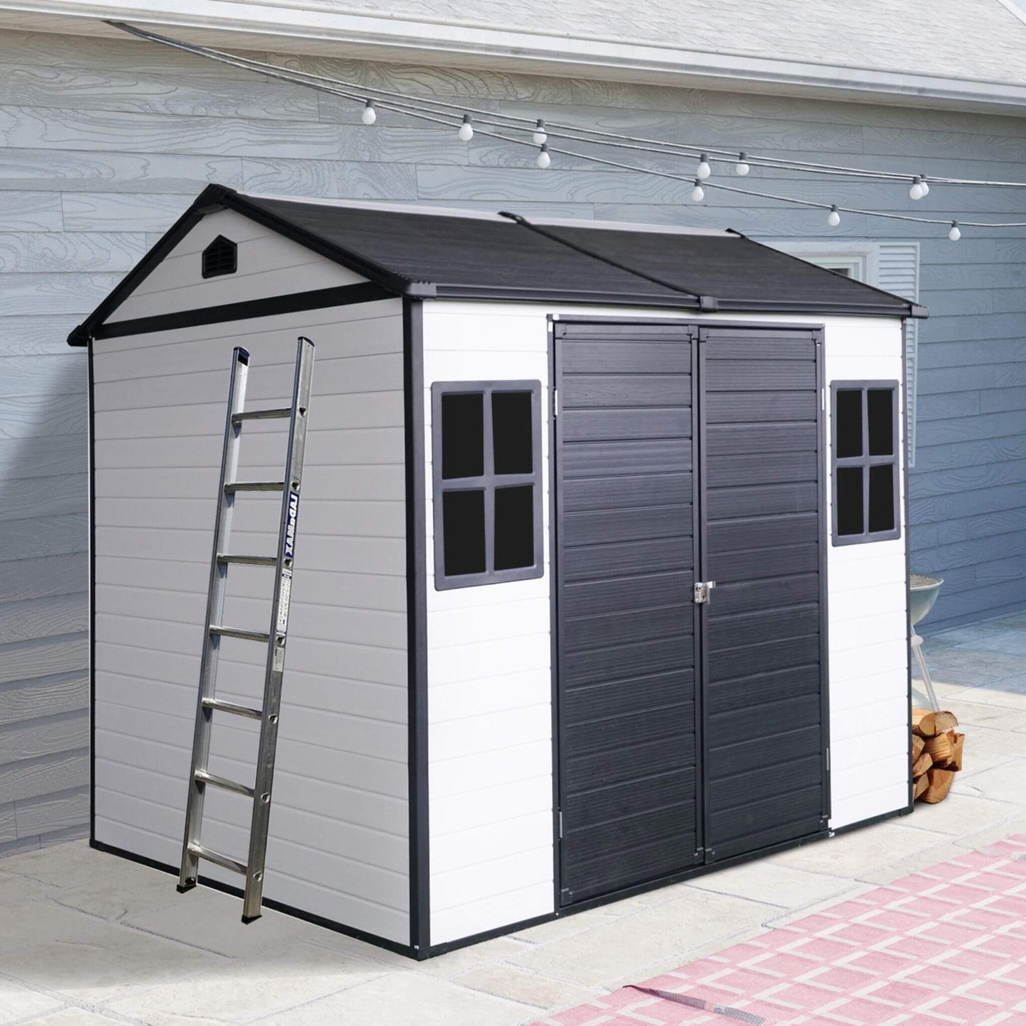6' x 8' FT Alora Heavy-Duty Outdoor Resin Storage Shed With Lockable Doors And Built-In Floor