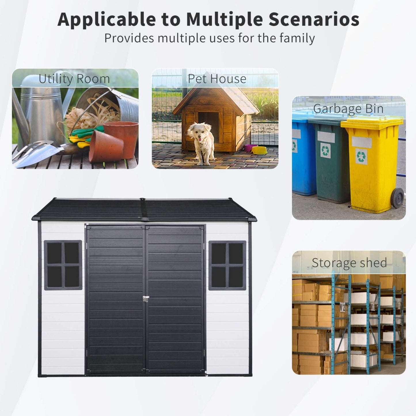 6' x 8' FT Alora Heavy-Duty Outdoor Resin Storage Shed With Lockable Doors And Built-In Floor