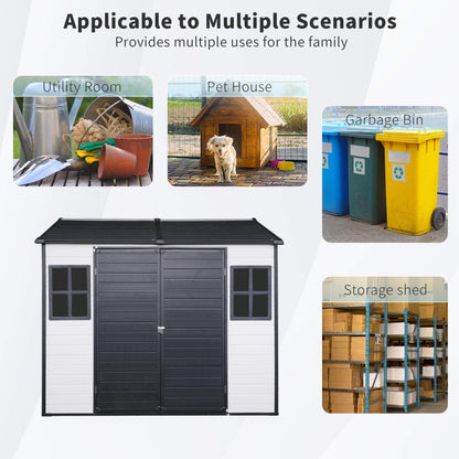 6' x 8' FT Alora Heavy-Duty Outdoor Resin Storage Shed With Lockable Doors And Built-In Floor