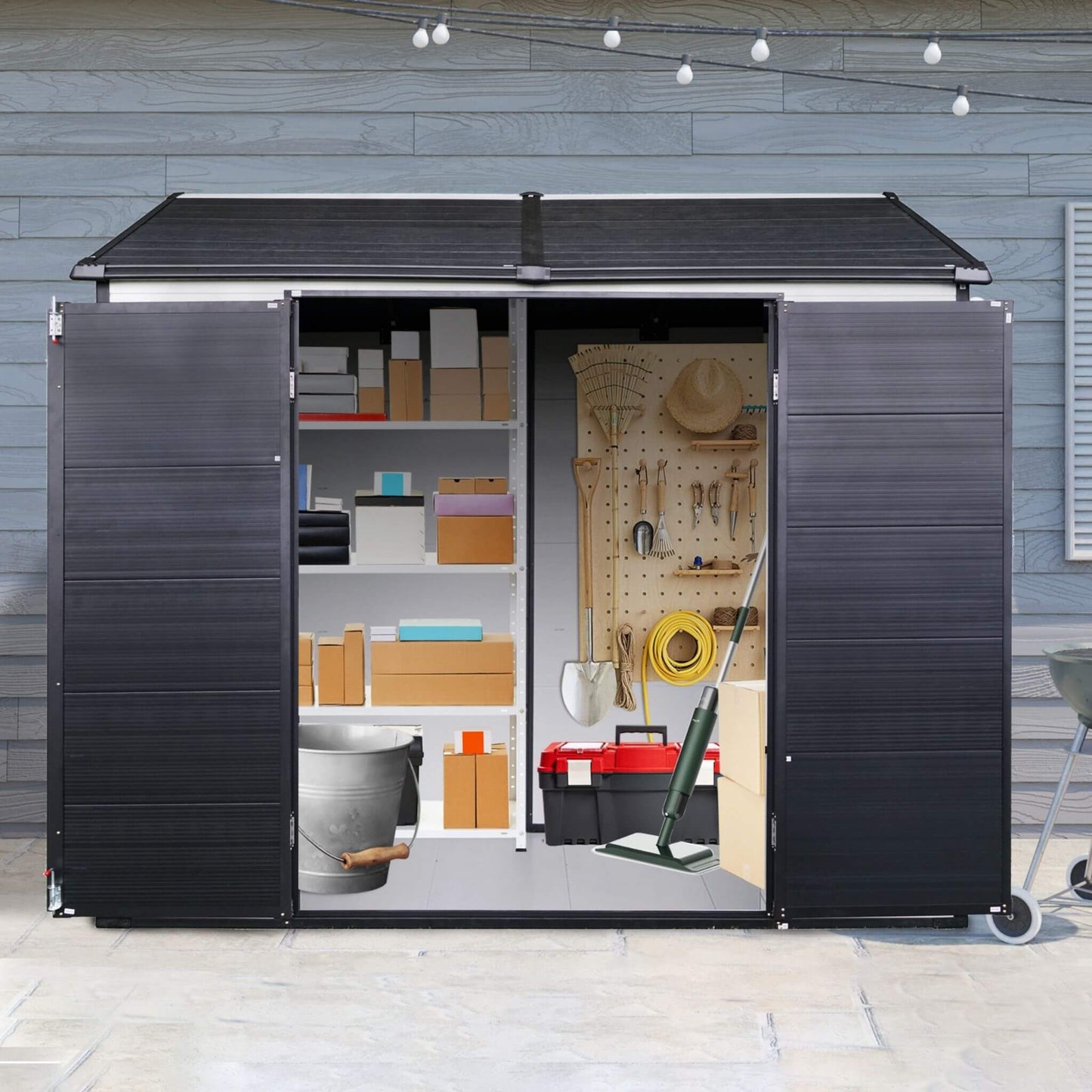 6' x 8' FT Alora Heavy-Duty Outdoor Resin Storage Shed With Lockable Doors And Built-In Floor