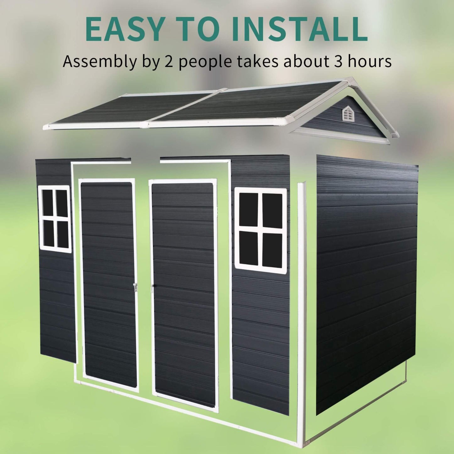 6' x 8' FT Alora Outdoor Resin Patio Garden Shed With Floor, 2 Windows, And Lockable Doors