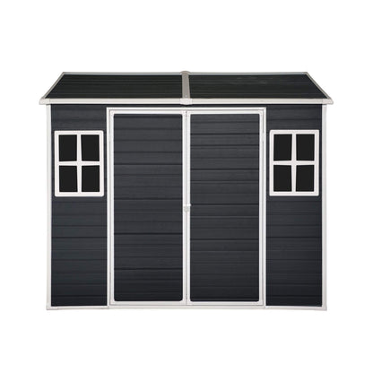6' x 8' FT Alora Outdoor Resin Patio Garden Shed With Floor, 2 Windows, And Lockable Doors