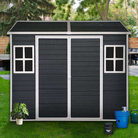 6' x 8' FT Alora Outdoor Resin Patio Garden Shed With Floor, 2 Windows, And Lockable Doors