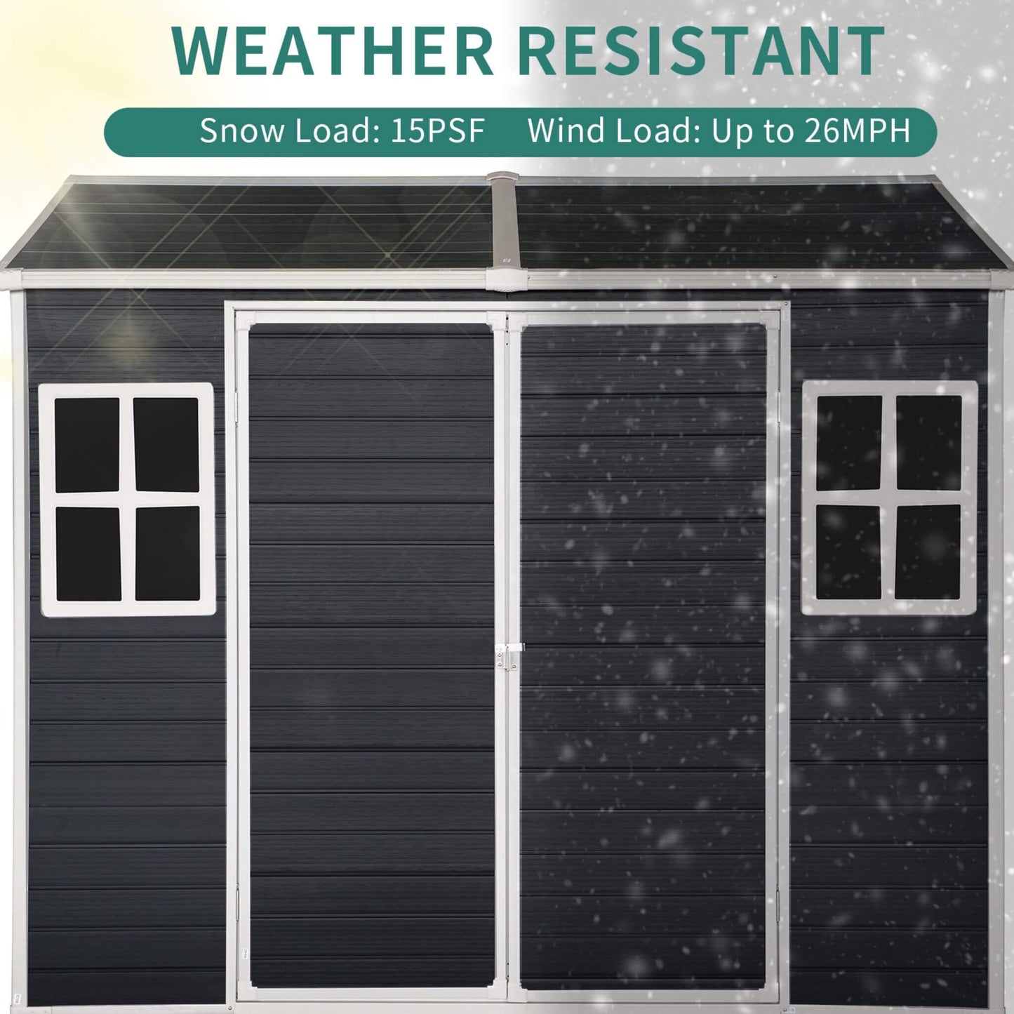 6' x 8' FT Alora Outdoor Resin Patio Garden Shed With Floor, 2 Windows, And Lockable Doors
