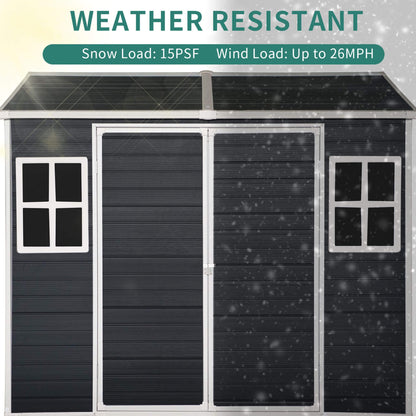6' x 8' FT Alora Outdoor Resin Patio Garden Shed With Floor, 2 Windows, And Lockable Doors