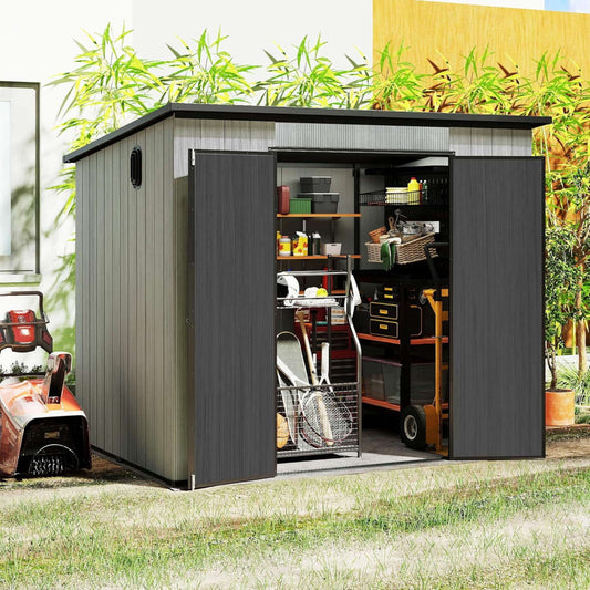 6FT x 8FT Alora Outdoor Resin Storage Shed with Lockable Double Doors and Sloping Roof