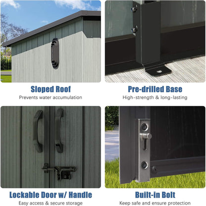 6FT x 8FT Alora Outdoor Resin Storage Shed with Lockable Double Doors and Sloping Roof