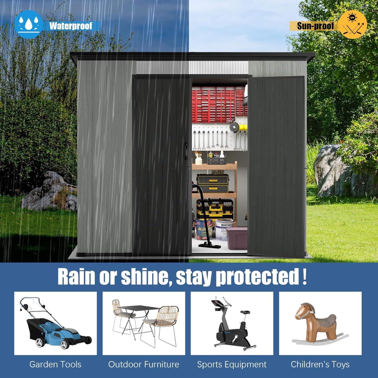 6FT x 8FT Alora Outdoor Resin Storage Shed with Lockable Double Doors and Sloping Roof