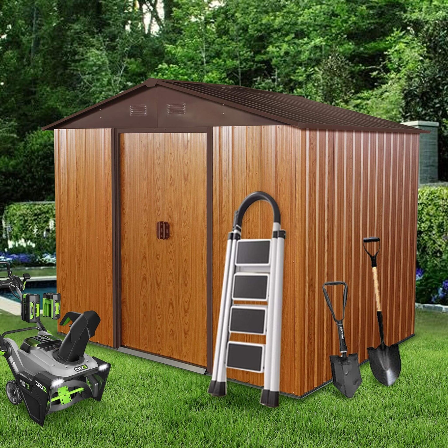 6FT x 8FT Alora Premium Outdoor Metal Storage Shed with Metal Floor Frame