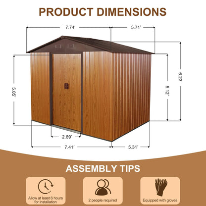 6FT x 8FT Alora Premium Outdoor Metal Storage Shed with Metal Floor Frame