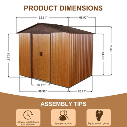 6FT x 8FT Alora Premium Outdoor Metal Storage Shed with Metal Floor Frame