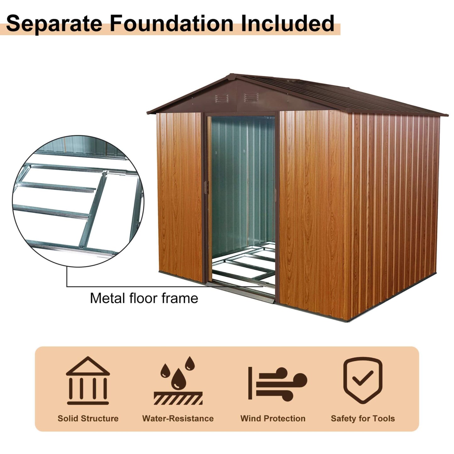 6FT x 8FT Alora Premium Outdoor Metal Storage Shed with Metal Floor Frame