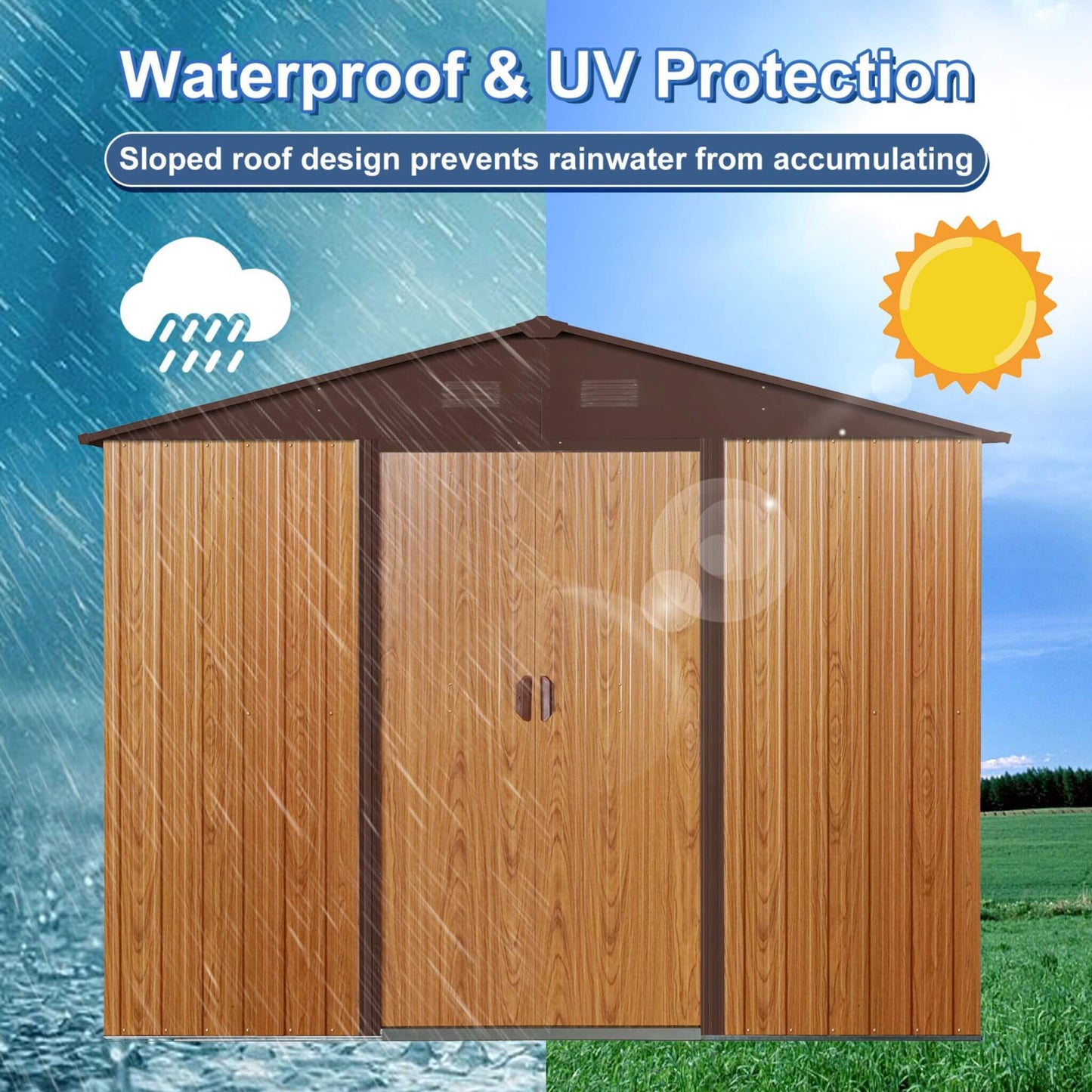 6FT x 8FT Alora Premium Outdoor Metal Storage Shed with Metal Floor Frame