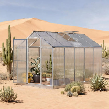 6' x 10' FT Alora Large Walk-In Backyard Greenhouse W/ Rainwater Collection System and Roof Vent