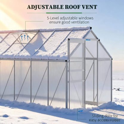 6FT x 12FT Heavy-Duty Aluminum Walk-In Greenhouse with Rooftop Vent and Sliding Door