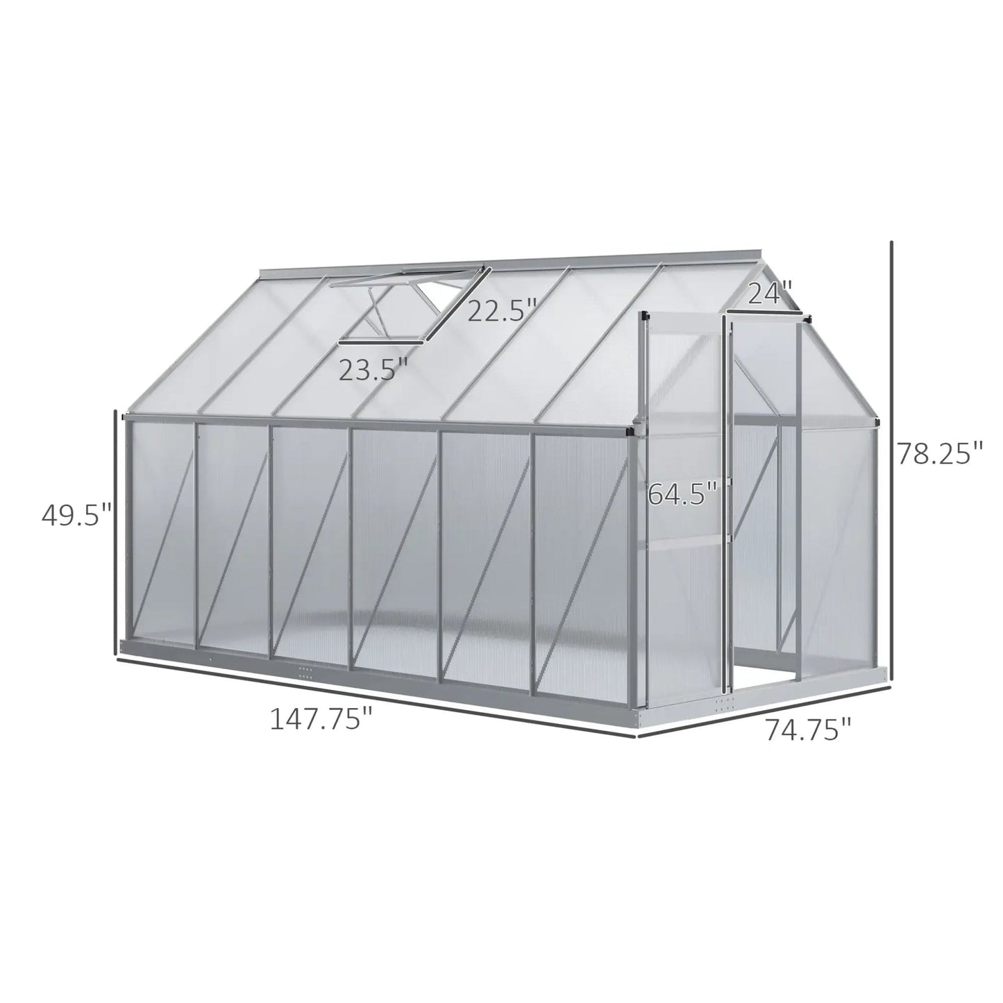 6FT x 12FT Heavy-Duty Aluminum Walk-In Greenhouse with Rooftop Vent and Sliding Door