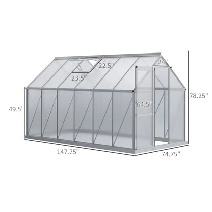 6FT x 12FT Heavy-Duty Aluminum Walk-In Greenhouse with Rooftop Vent and Sliding Door