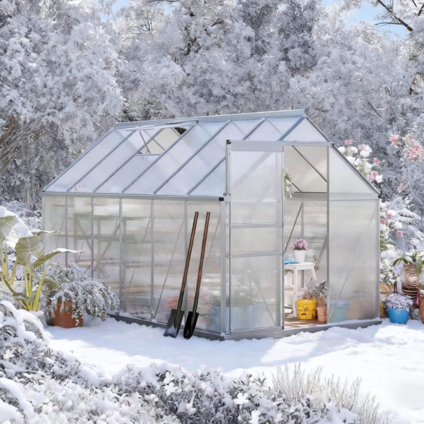 6FT x 12FT Heavy-Duty Aluminum Walk-In Greenhouse with Rooftop Vent and Sliding Door