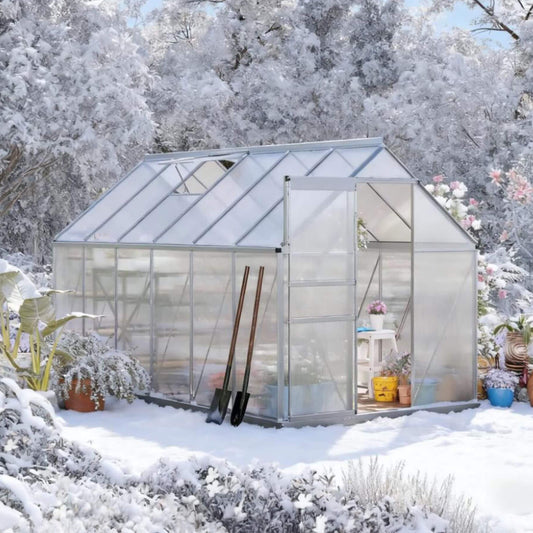 6FT x 12FT Heavy-Duty Aluminum Walk-In Greenhouse with Rooftop Vent and Sliding Door