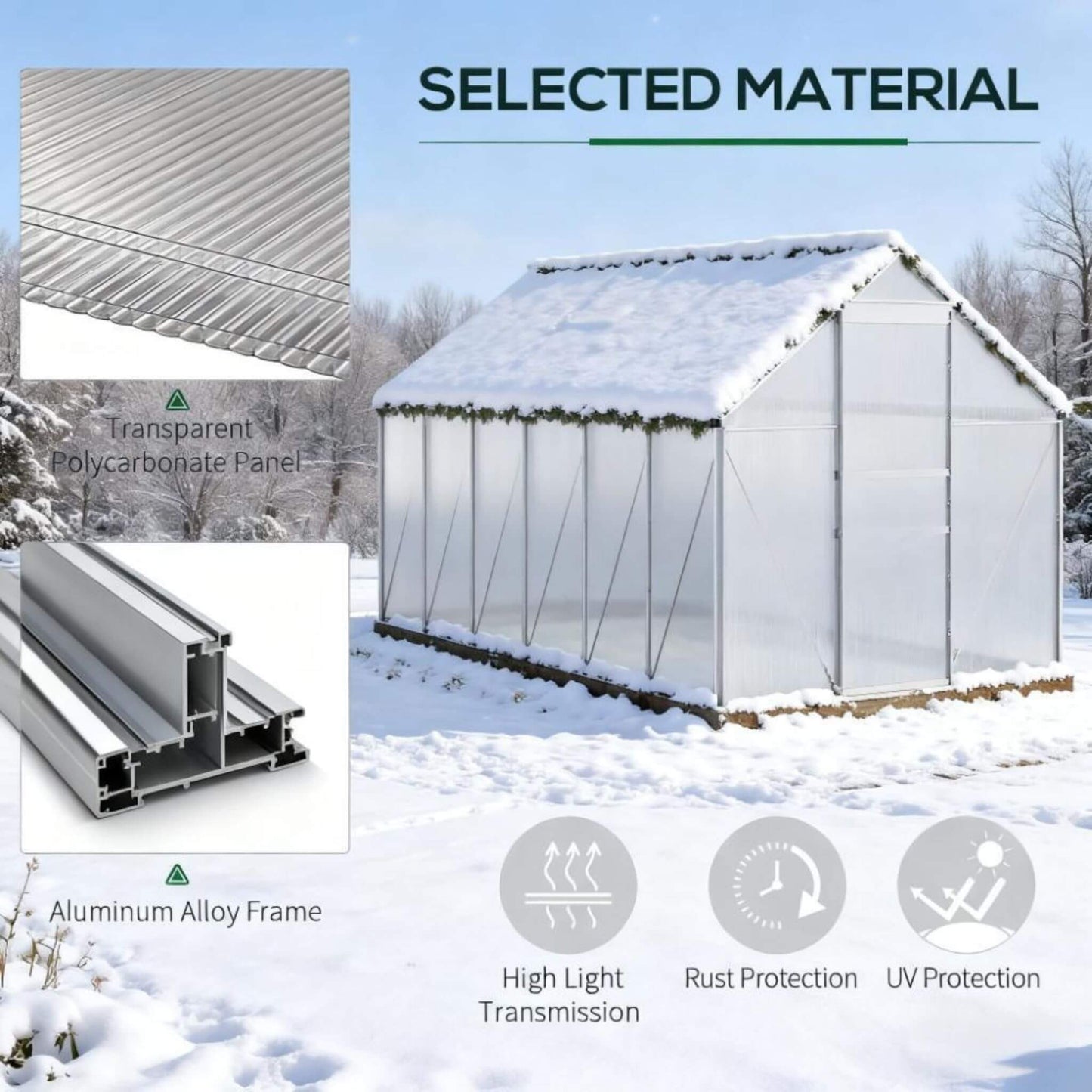 6FT x 12FT Heavy-Duty Aluminum Walk-In Greenhouse with Rooftop Vent and Sliding Door