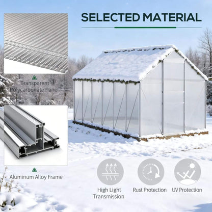 6FT x 12FT Heavy-Duty Aluminum Walk-In Greenhouse with Rooftop Vent and Sliding Door