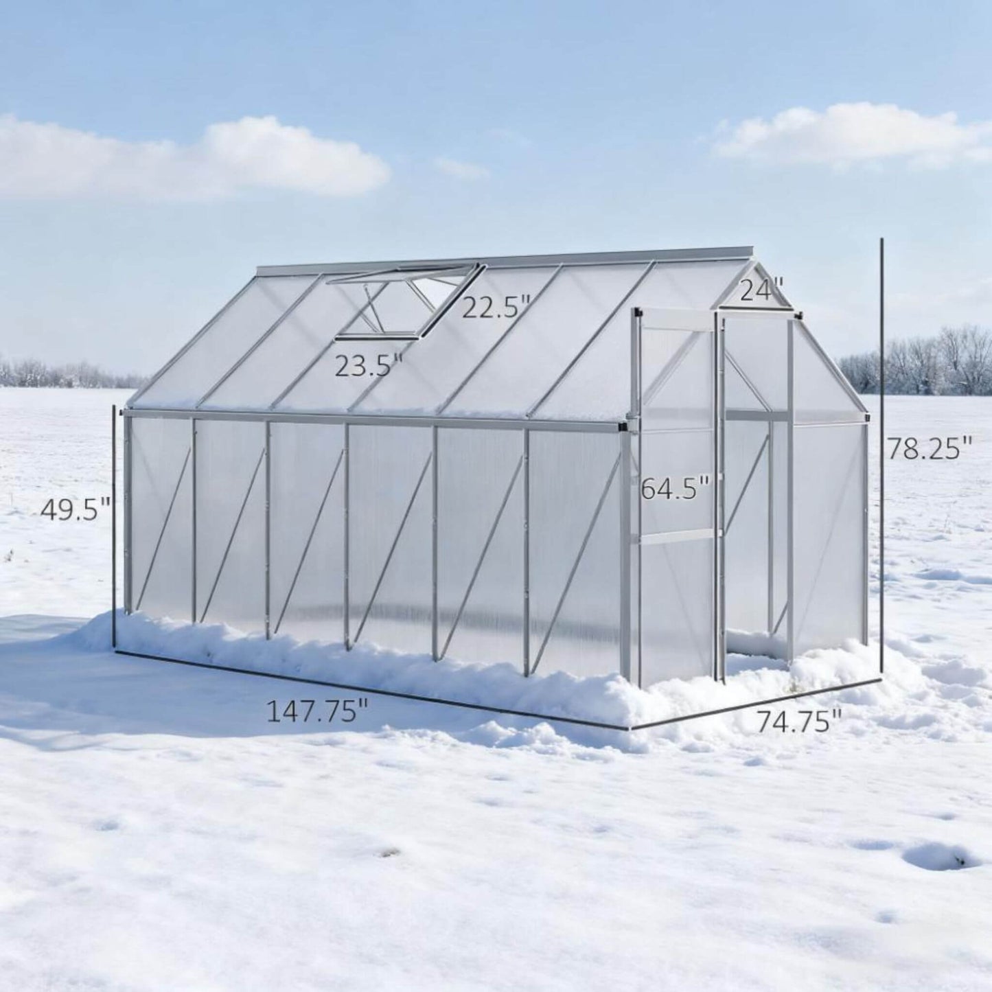 6FT x 12FT Heavy-Duty Aluminum Walk-In Greenhouse with Rooftop Vent and Sliding Door