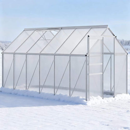 6FT x 12FT Heavy-Duty Aluminum Walk-In Greenhouse with Rooftop Vent and Sliding Door