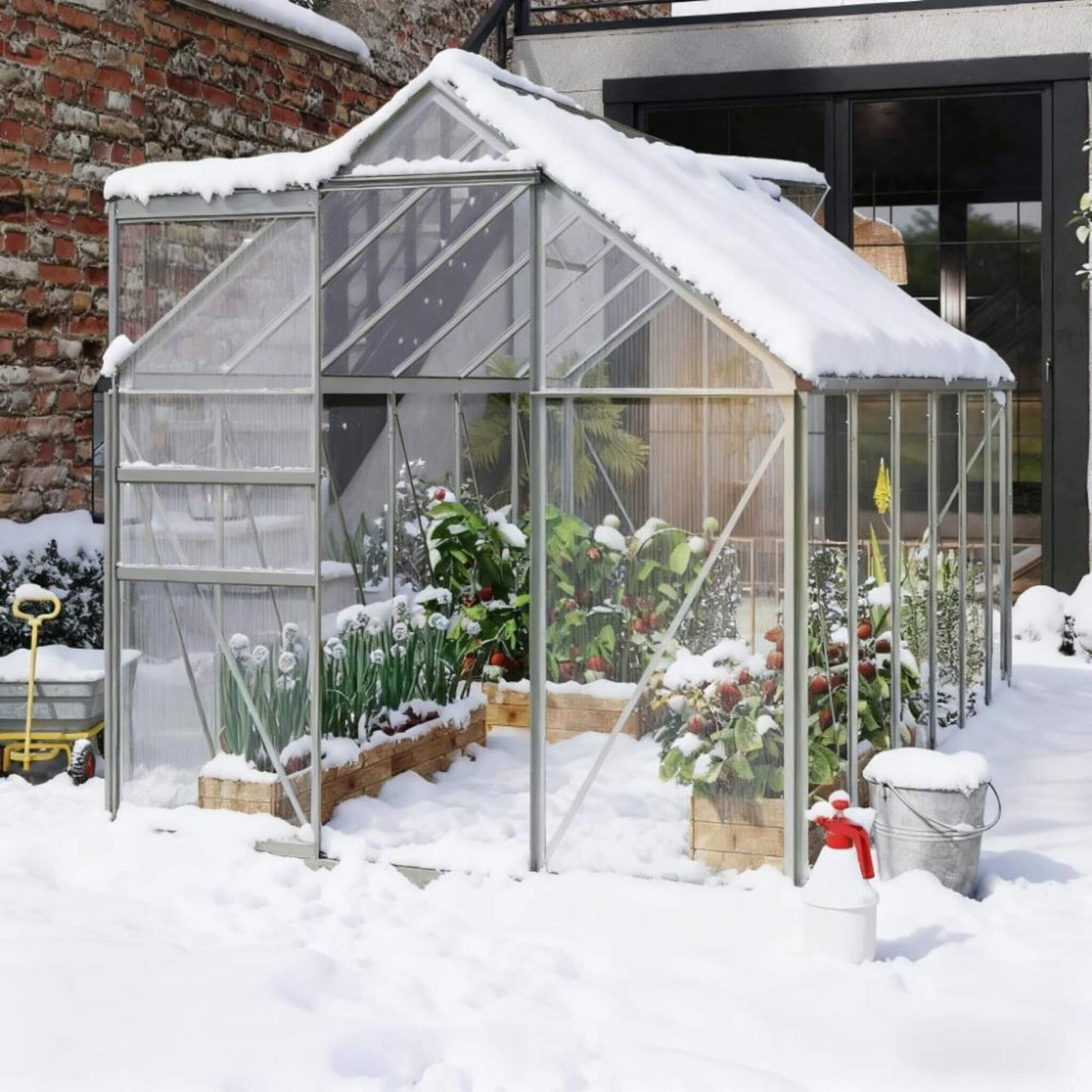 6FT x 12FT Heavy-Duty Aluminum Walk-In Greenhouse with Rooftop Vent and Sliding Door