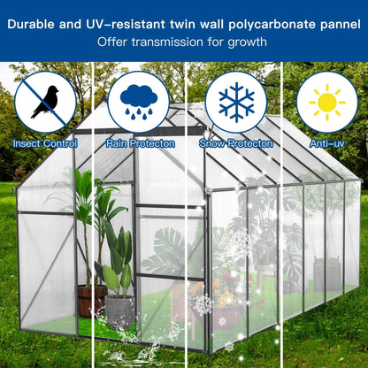 6' x 12' FT Alora Heavy-Duty Black Polycarbonate Greenhouse With Raised Base And Anchor