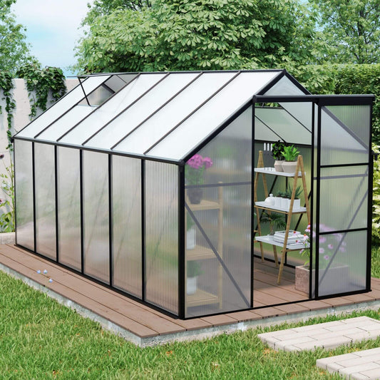 6' x 12' FT Alora Heavy-Duty Black Polycarbonate Greenhouse With Raised Base And Anchor
