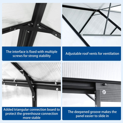 6' x 12' FT Alora Heavy-Duty Black Polycarbonate Greenhouse With Raised Base And Anchor