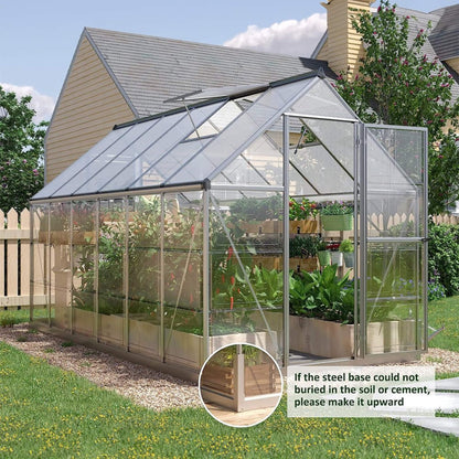 6' x 12' FT Heavy-Duty Outdoor Aluminum Polycarbonate Walk-In Greenhouse With Lockable Hinged Door