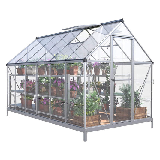 6' x 12' FT Heavy-Duty Outdoor Aluminum Polycarbonate Walk-In Greenhouse With Lockable Hinged Door