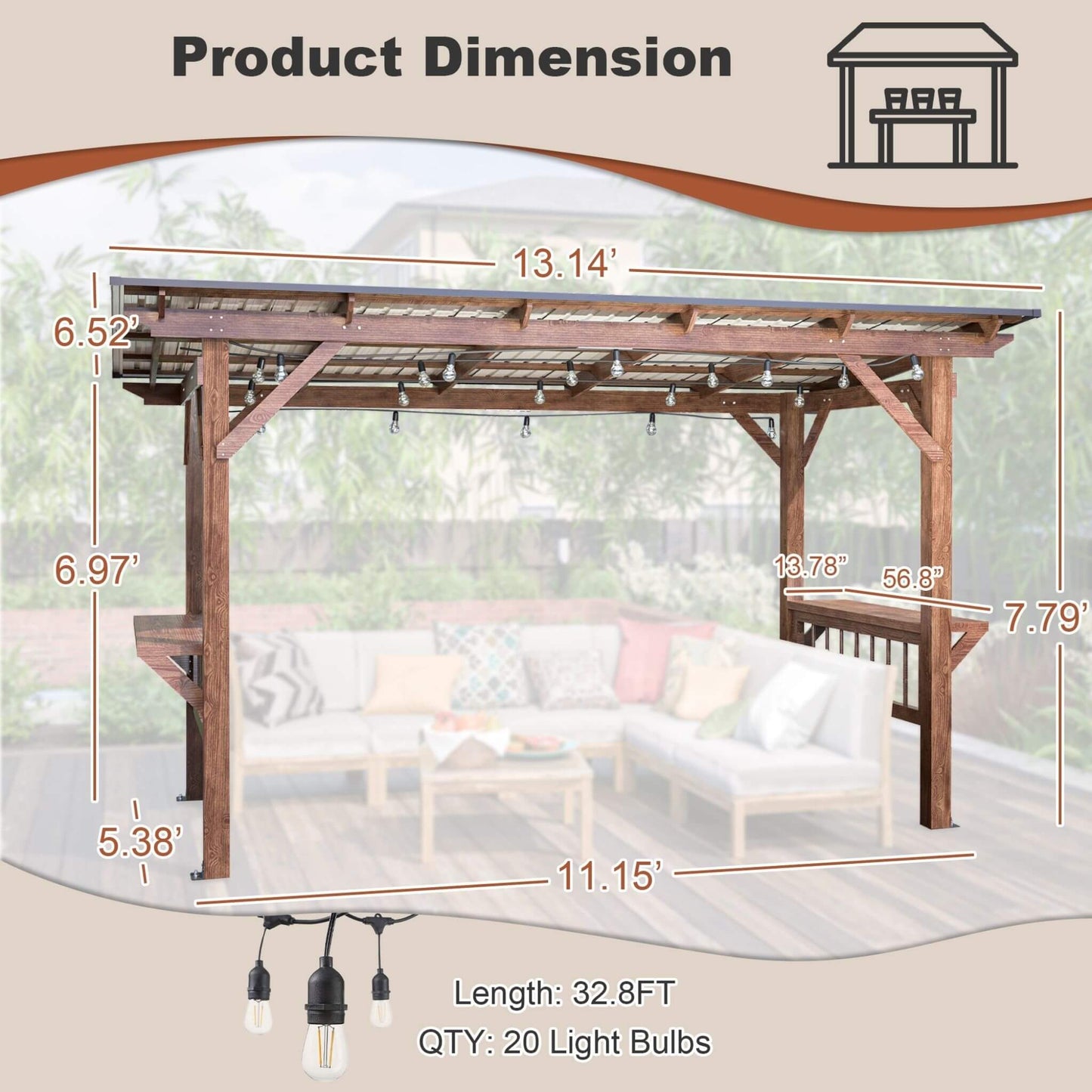 6' x 13' Alora Durable Outdoor Hardtop BBQ Grill Shelter Gazebo With Shelves