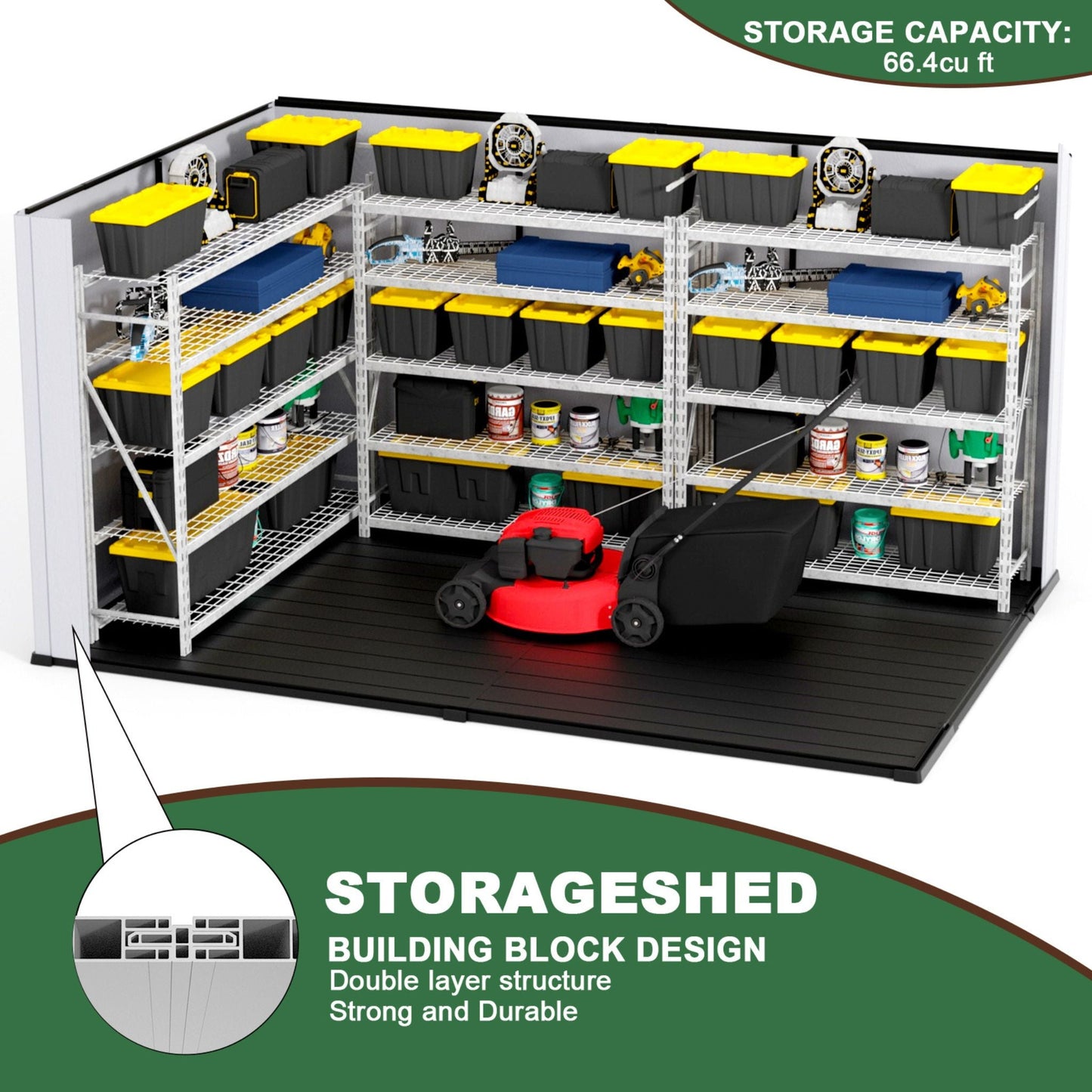7' x 10' FT Alora Heavy-Duty Weather-Resistant Polypropylene Storage Shed With Floor And Reinforced Steel Frame