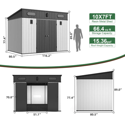 7' x 10' FT Alora Heavy-Duty Weather-Resistant Polypropylene Storage Shed With Floor And Reinforced Steel Frame