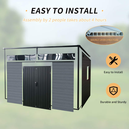 7FT x 10FT Outdoor Resin Garden Shed with Floor, Window, and Lockable Door