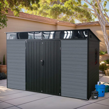 7FT x 10FT Outdoor Resin Garden Shed with Floor, Window, and Lockable Door