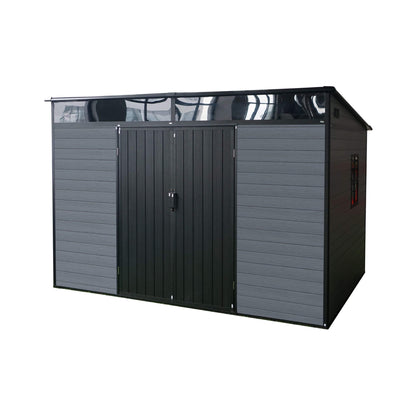 7FT x 10FT Outdoor Resin Garden Shed with Floor, Window, and Lockable Door