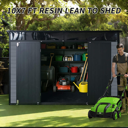 7FT x 10FT Outdoor Resin Garden Shed with Floor, Window, and Lockable Door