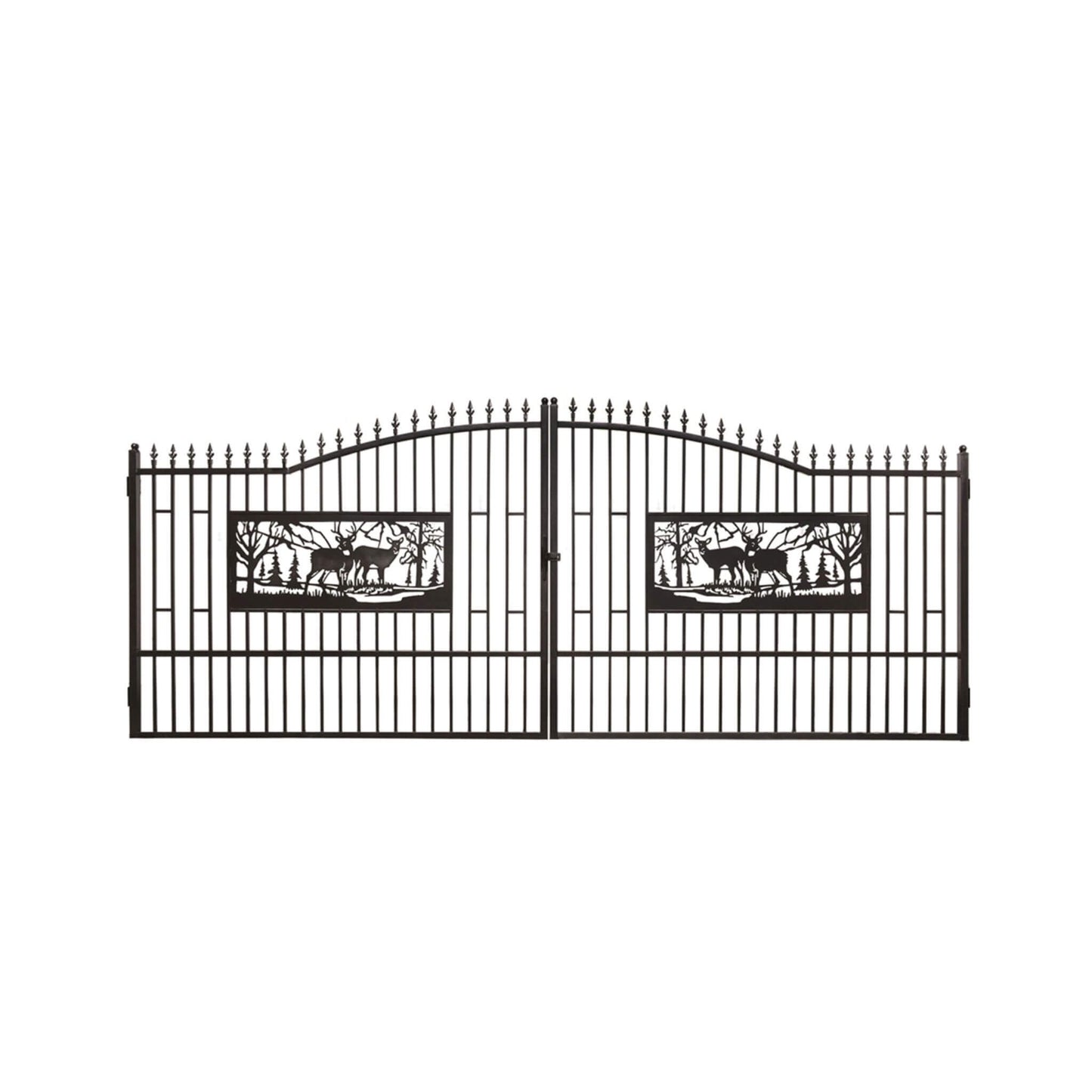 7FT x 20FT Heavy-Duty Deer Motif Style Bi-Parting Galvanized Steel Driveway Entrance Gate