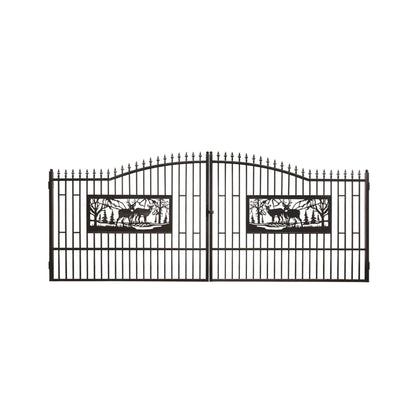 7FT x 20FT Heavy-Duty Deer Motif Style Bi-Parting Galvanized Steel Driveway Entrance Gate