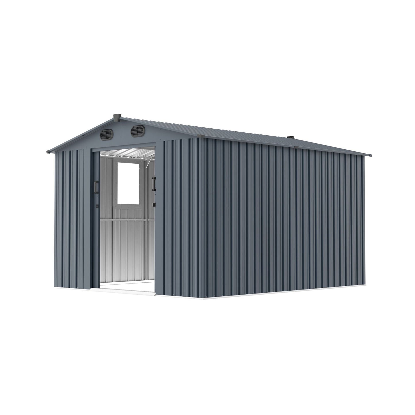 8FT x 10FT Large Outdoor Metal Backyard Garden Storage Tool Shed with Window and Lockable Doors