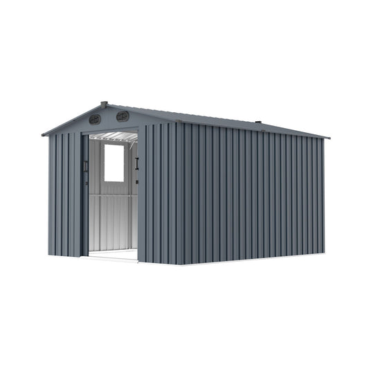 8FT x 10FT Large Outdoor Metal Backyard Garden Storage Tool Shed with Window and Lockable Doors
