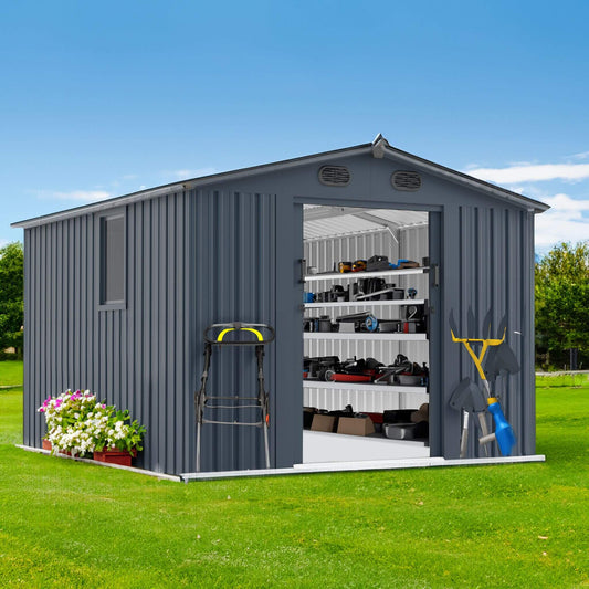 8FT X 10FT Alora Large Outdoor Metal Storage Tool Shed with Window and Lockable Doors