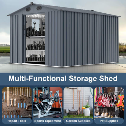 8FT X 10FT Alora Large Outdoor Metal Storage Tool Shed with Window and Lockable Doors