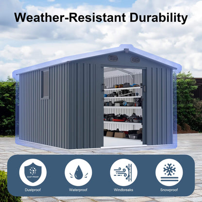 8FT X 10FT Alora Large Outdoor Metal Storage Tool Shed with Window and Lockable Doors