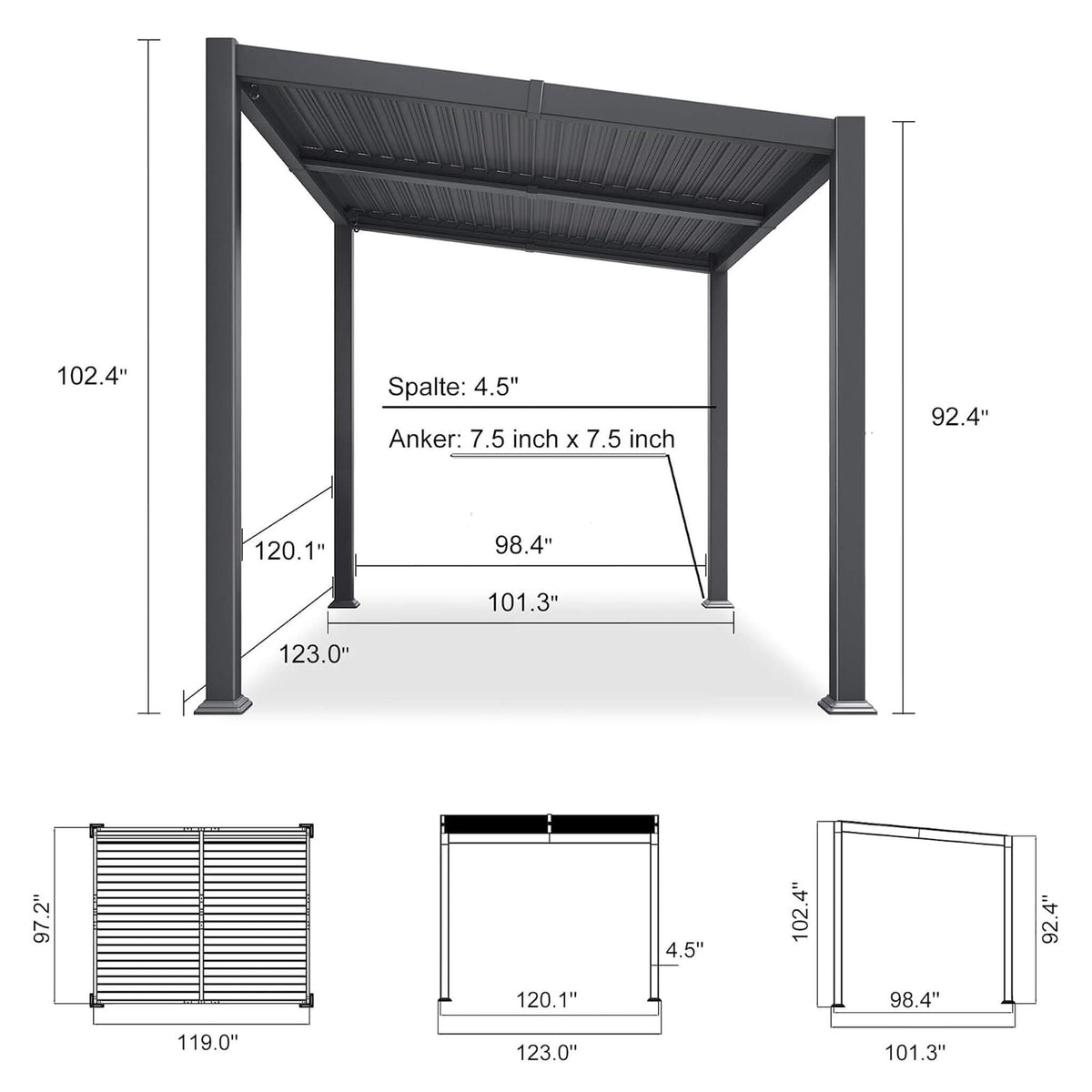 8FT X 10FT Modern Louvered Aluminum Pergola with Sloped Roof