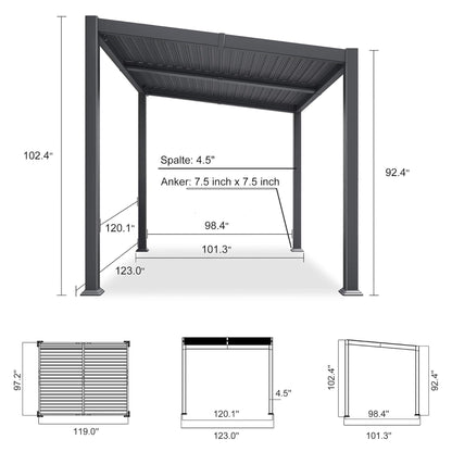 8FT X 10FT Modern Louvered Aluminum Pergola with Sloped Roof